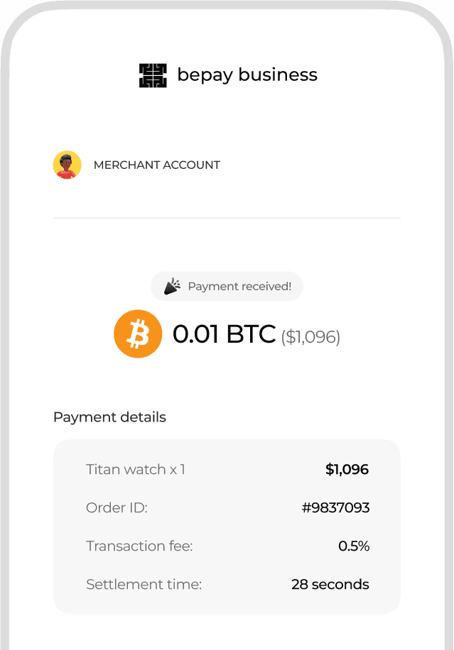 Bepay merchant mobile app interface
