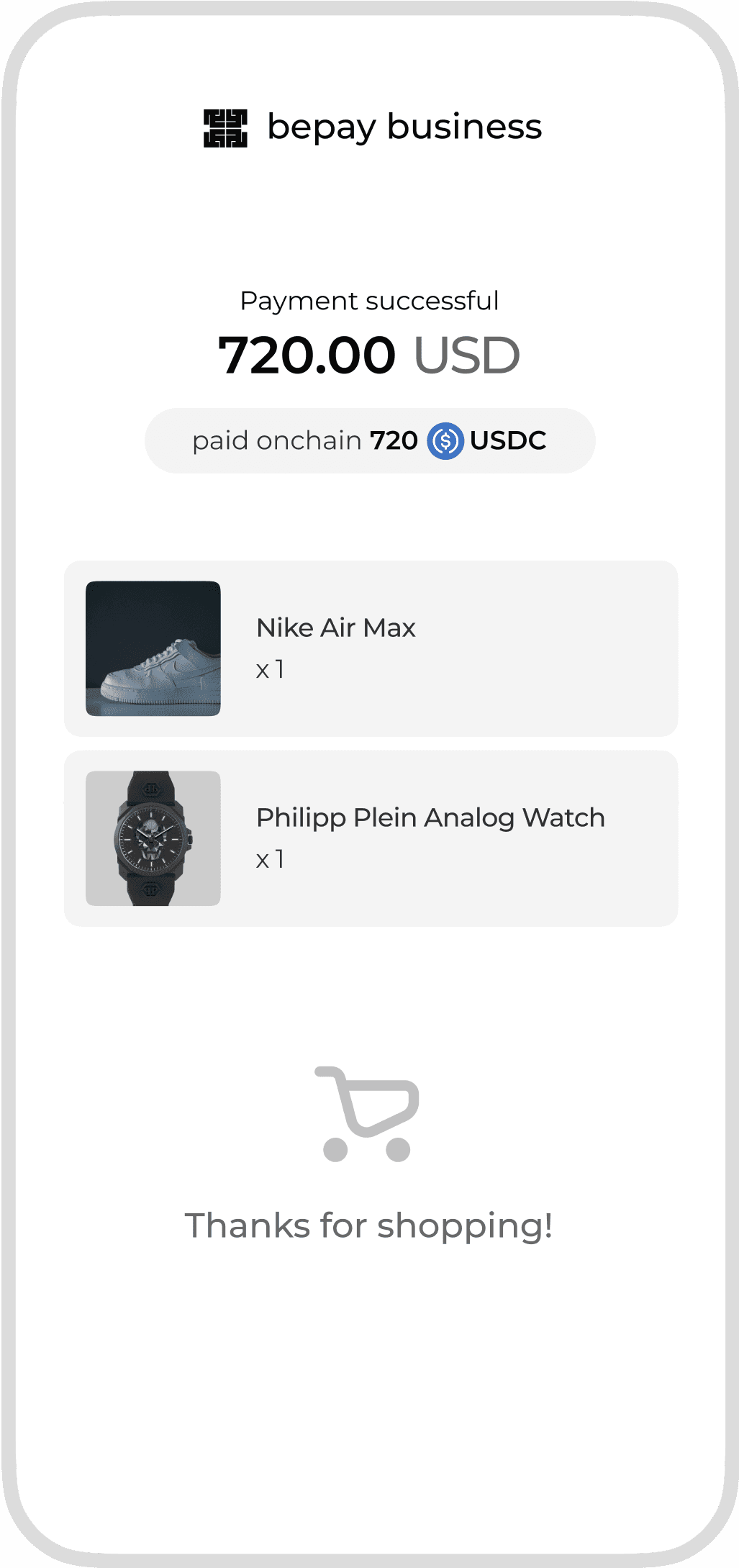 Bepay payment success